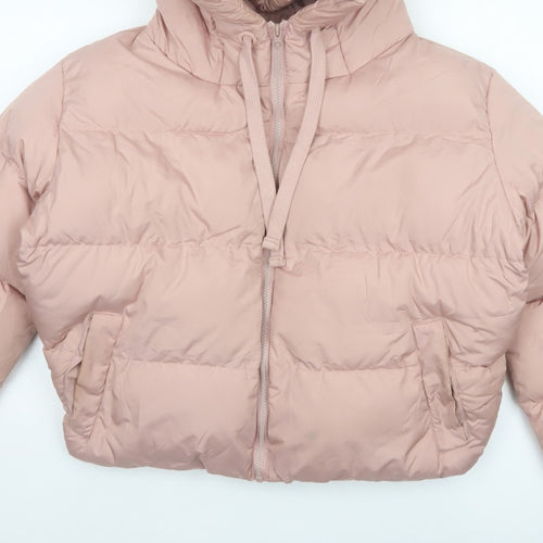 Threadbare Women Pink UK 12 Petite Hooded Puffer Jacket Quilted