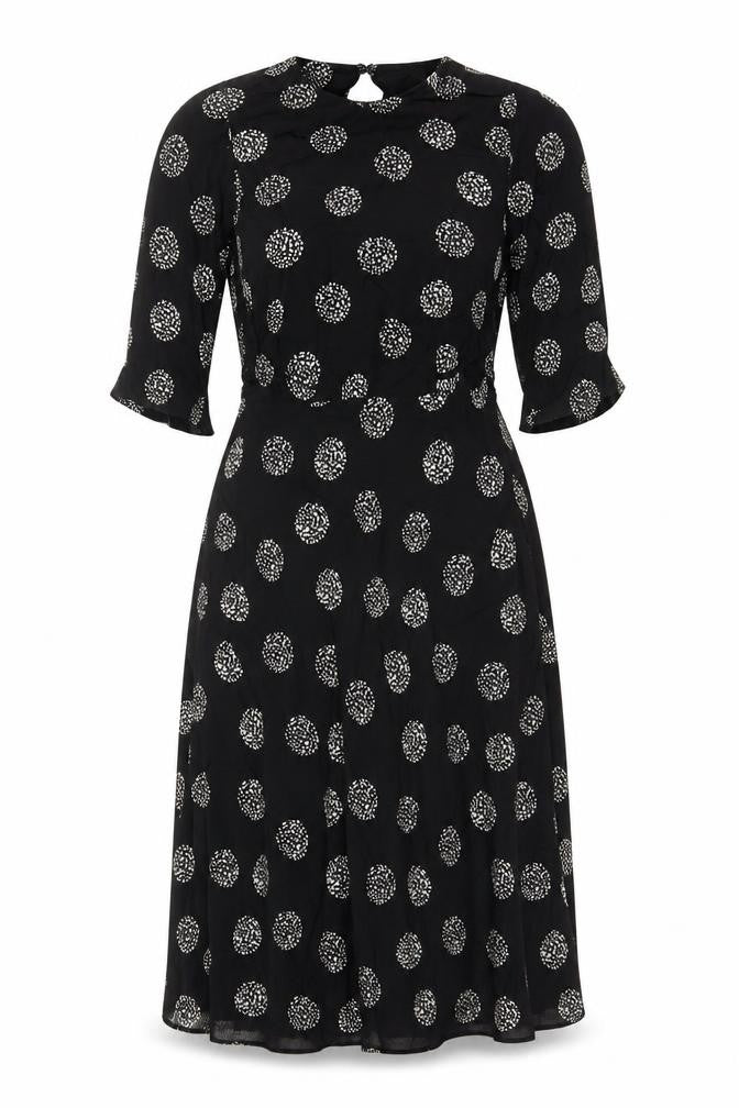 M&S Women’s Black Polka Dot UK 12 Midi A-Line Keyhole Dress