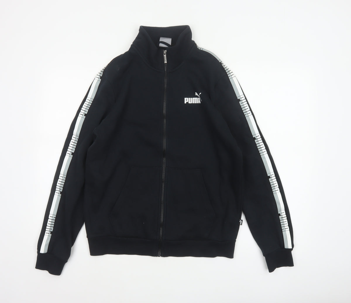 Puma Men’s Black S Full Zip Logo Track Jacket Stand-Up Collar