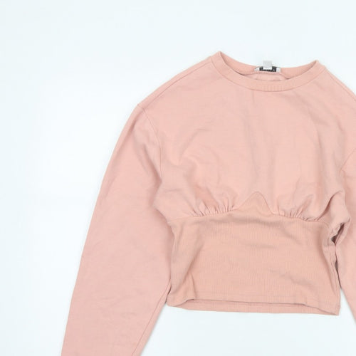 Topshop Women Pink UK 12 Cropped Crew Neck Long Sleeve Sweatshirt Top