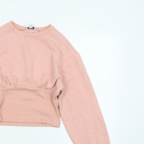 Topshop Women Pink UK 12 Cropped Crew Neck Long Sleeve Sweatshirt Top