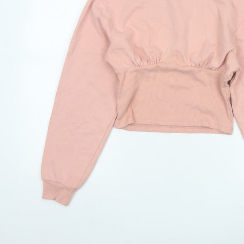 Topshop Women Pink UK 12 Cropped Crew Neck Long Sleeve Sweatshirt Top