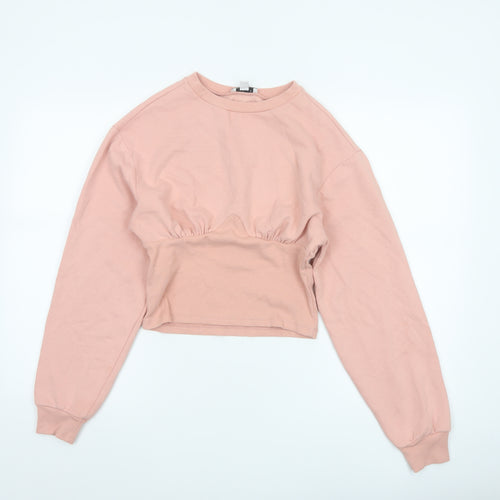 Topshop Women Pink UK 12 Cropped Crew Neck Long Sleeve Sweatshirt Top