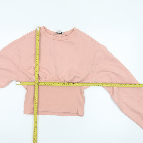Topshop Women Pink UK 12 Cropped Crew Neck Long Sleeve Sweatshirt Top