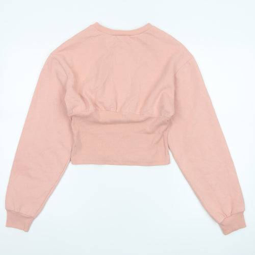 Topshop Women Pink UK 12 Cropped Crew Neck Long Sleeve Sweatshirt Top