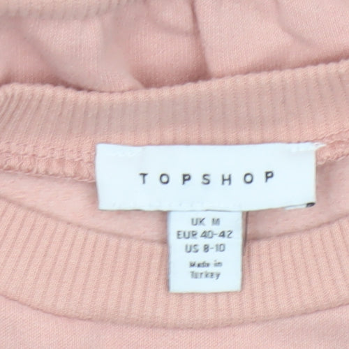 Topshop Women Pink UK 12 Cropped Crew Neck Long Sleeve Sweatshirt Top