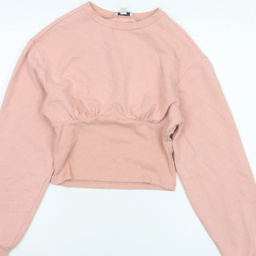 Topshop Women Pink UK 12 Cropped Crew Neck Long Sleeve Sweatshirt Top