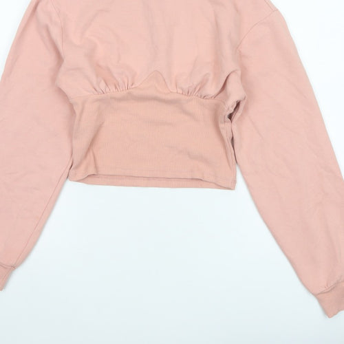 Topshop Women Pink UK 12 Cropped Crew Neck Long Sleeve Sweatshirt Top