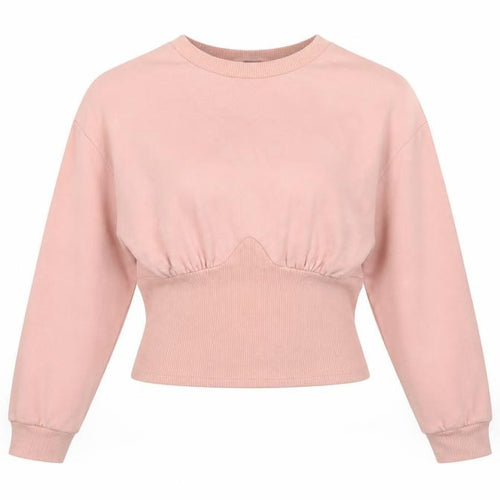 Topshop Women Pink UK 12 Cropped Crew Neck Long Sleeve Sweatshirt Top