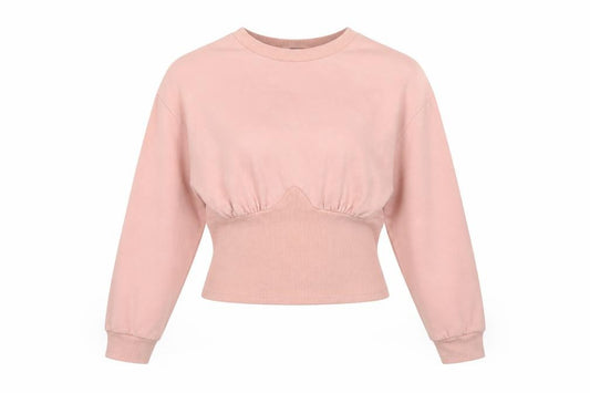 Topshop Women Pink UK 12 Cropped Crew Neck Long Sleeve Sweatshirt Top