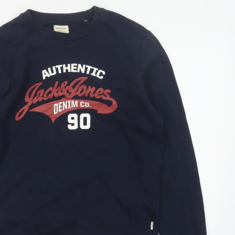 Jack & Jones Men’s Blue S Pullover Graphic Logo 90 Sweatshirt