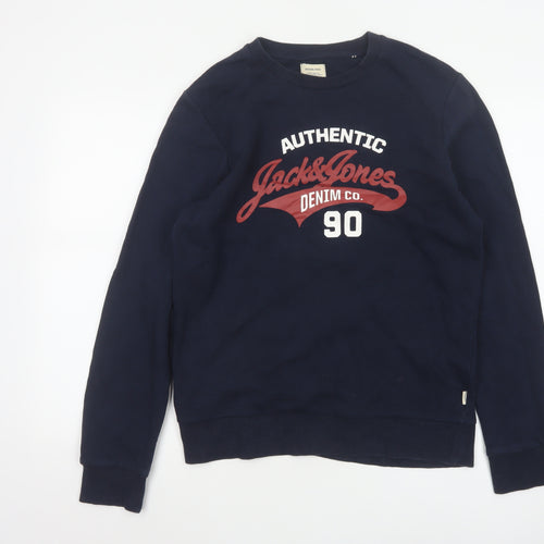 Jack & Jones Men’s Blue S Pullover Graphic Logo 90 Sweatshirt