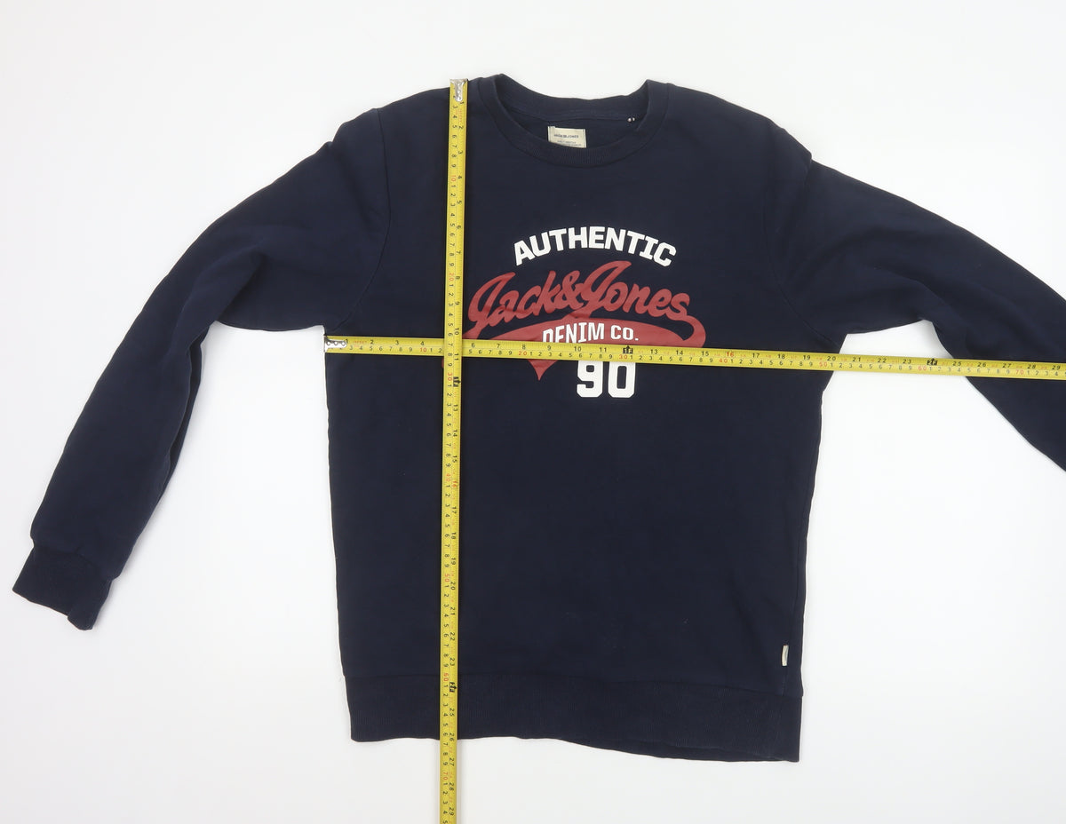 Jack & Jones Men’s Blue S Pullover Graphic Logo 90 Sweatshirt