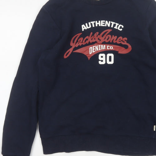 Jack & Jones Men’s Blue S Pullover Graphic Logo 90 Sweatshirt
