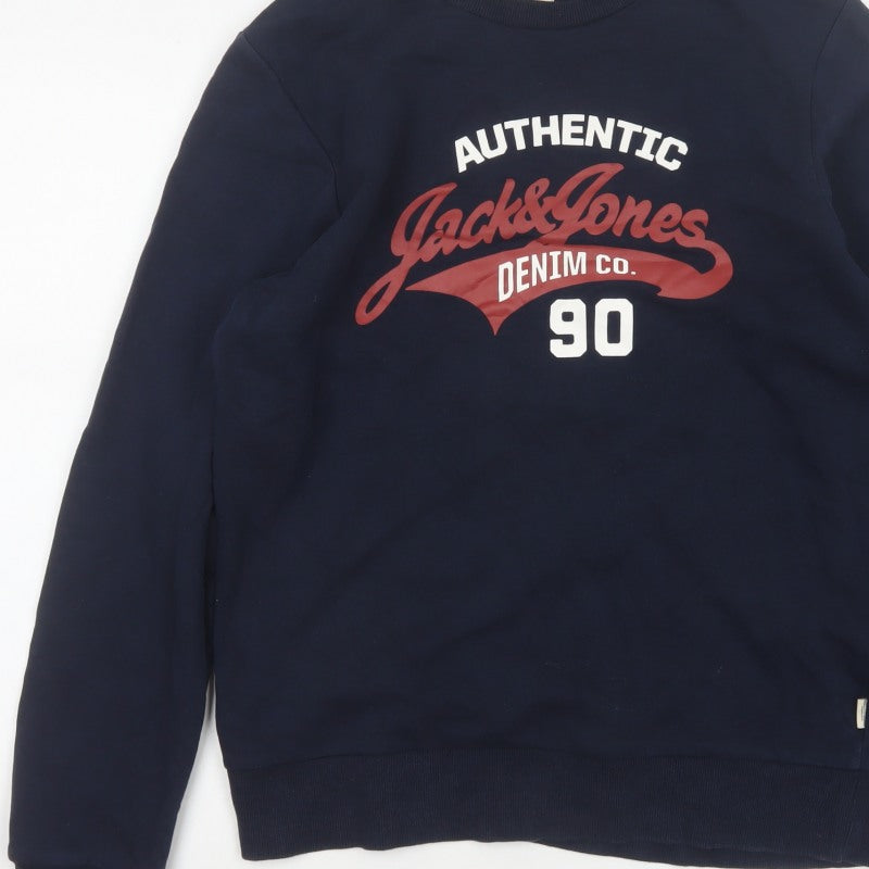 Jack & Jones Men’s Blue S Pullover Graphic Logo 90 Sweatshirt