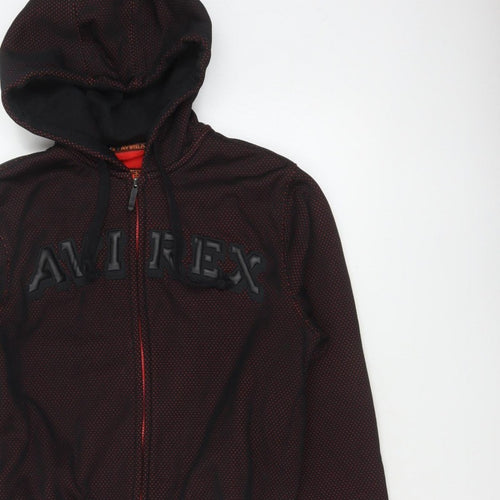 Avirex USA Men's Black Red S Full Zip Hooded Fleece Logo Hoodie