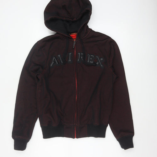 Avirex USA Men's Black Red S Full Zip Hooded Fleece Logo Hoodie
