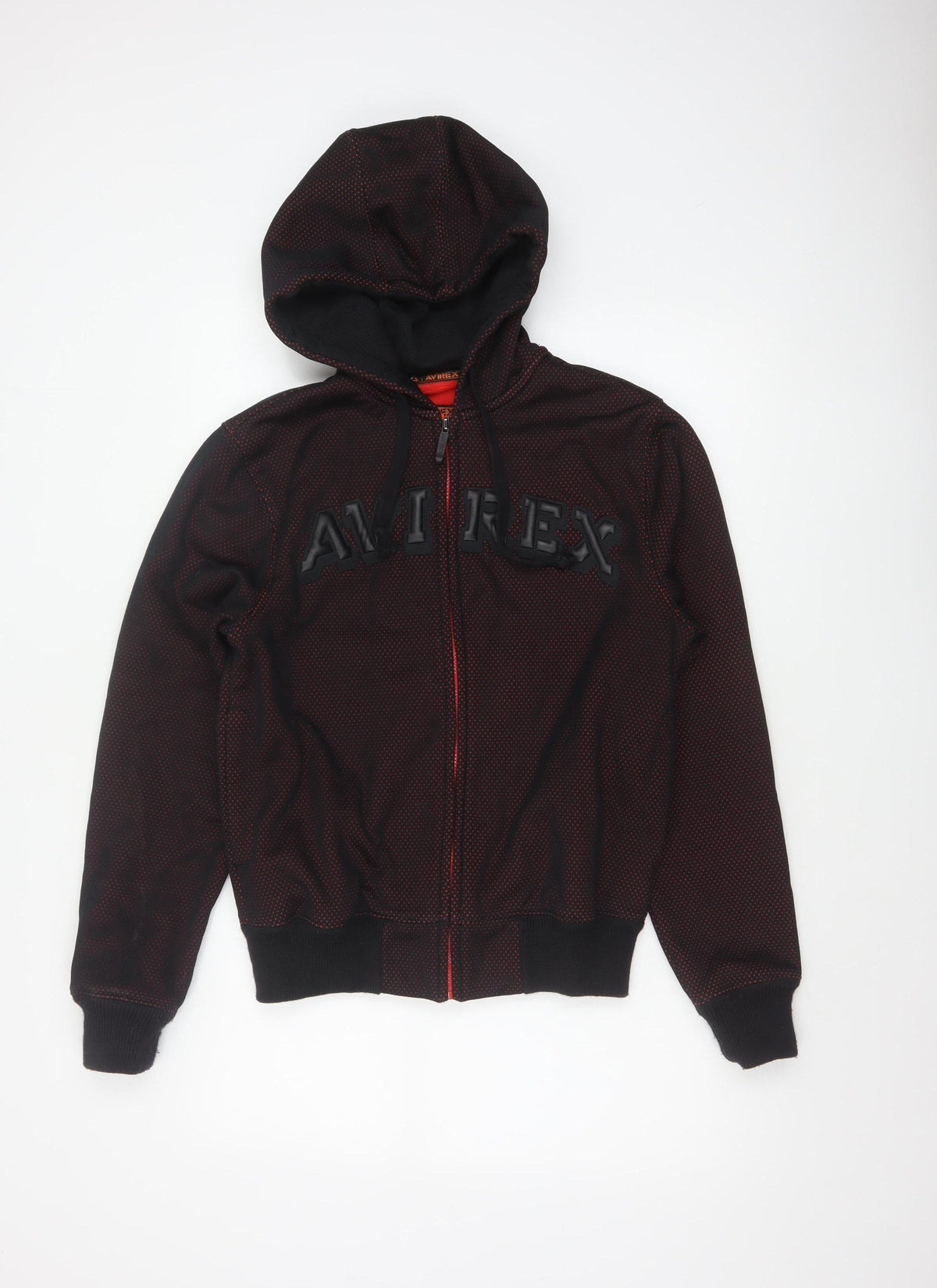 Avirex USA Men's Black Red S Full Zip Hooded Fleece Logo Hoodie