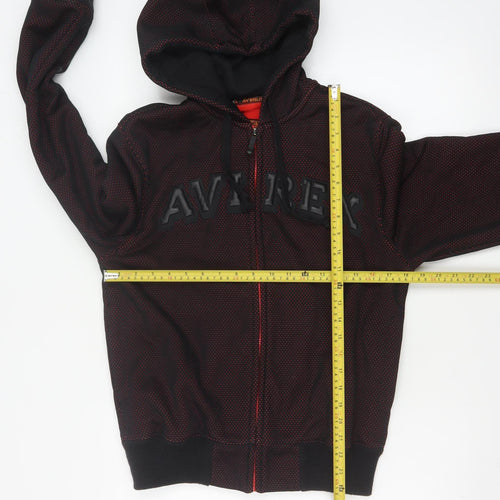 Avirex USA Men's Black Red S Full Zip Hooded Fleece Logo Hoodie