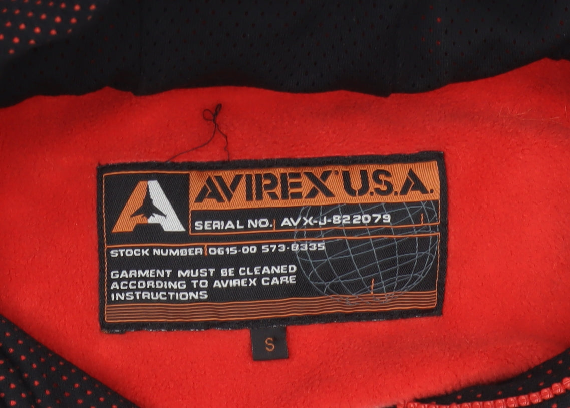 Avirex USA Men's Black Red S Full Zip Hooded Fleece Logo Hoodie