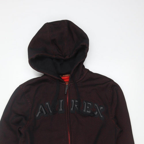 Avirex USA Men's Black Red S Full Zip Hooded Fleece Logo Hoodie