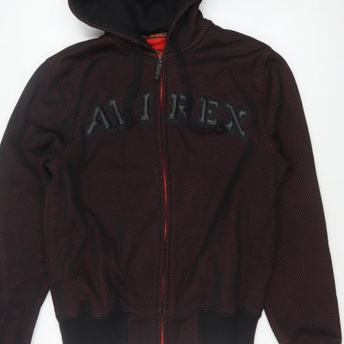 Avirex USA Men's Black Red S Full Zip Hooded Fleece Logo Hoodie