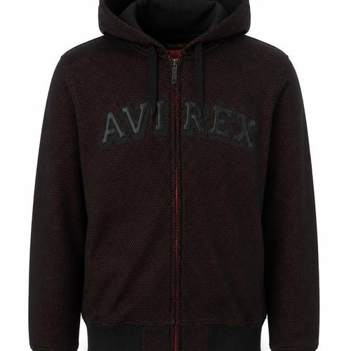 Avirex USA Men's Black Red S Full Zip Hooded Fleece Logo Hoodie
