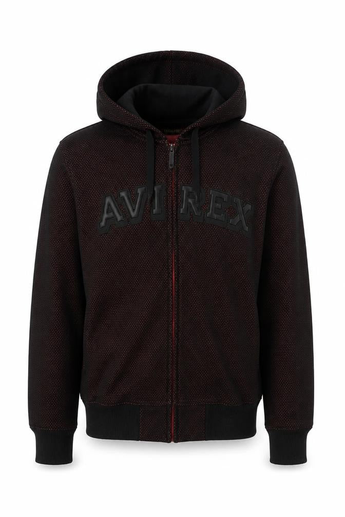 Avirex USA Men's Black Red S Full Zip Hooded Fleece Logo Hoodie