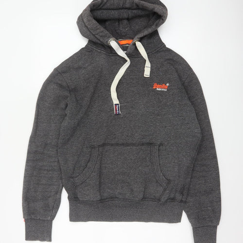 Superdry Men’s Grey Size S Pullover Hoodie Embroidered Logo Pockets