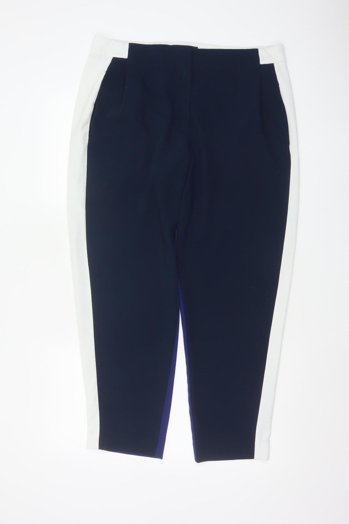 French Connection Women Blue White Tapered Dress Trousers UK 14