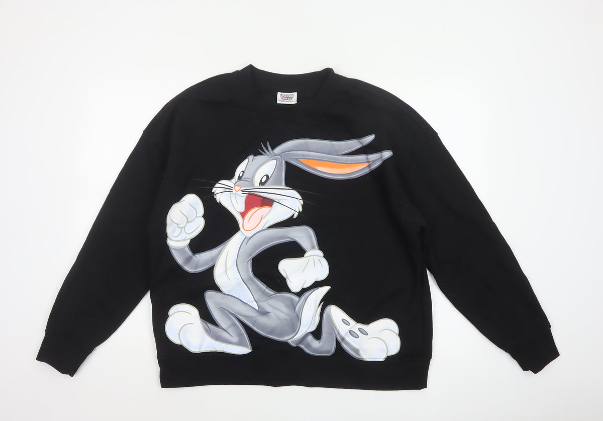 Back view of Looney Tunes Women’s Black L 14/16 Bugs Bunny Graphic Pullover Sweatshirt