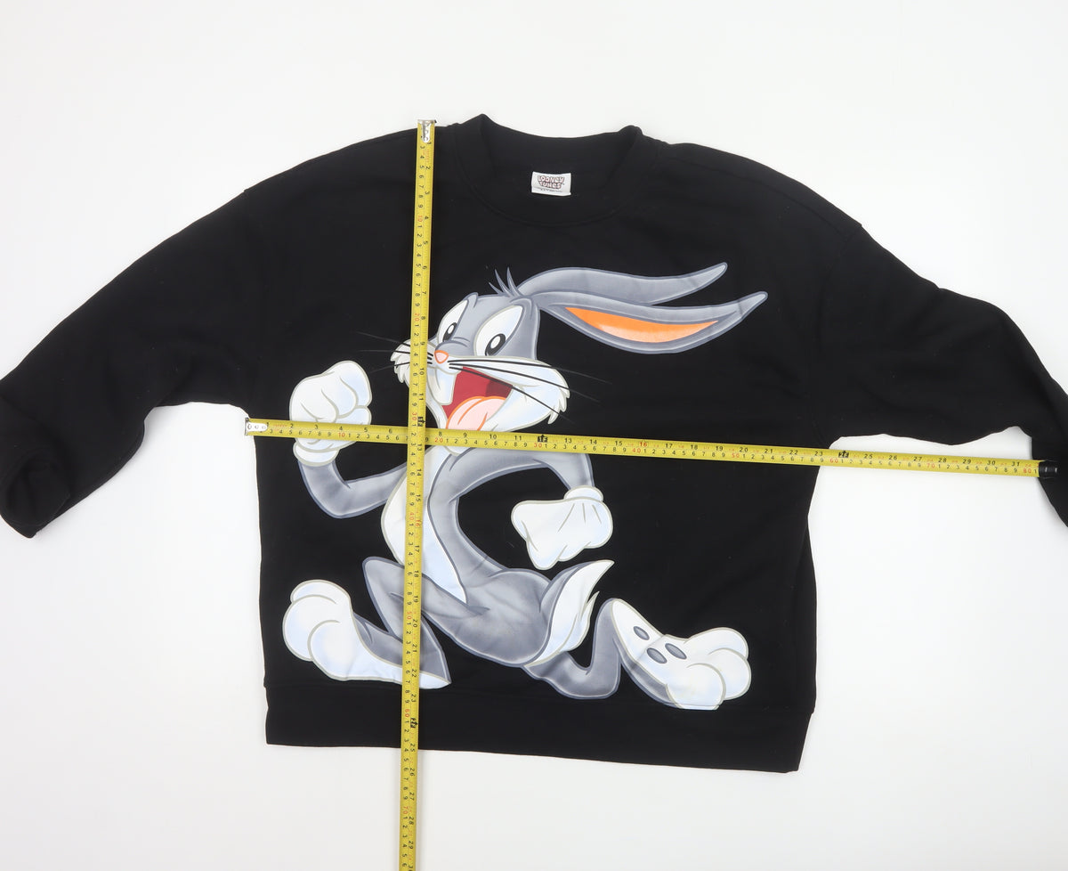 Close-up detail of Looney Tunes Women’s Black L 14/16 Bugs Bunny Graphic Pullover Sweatshirt