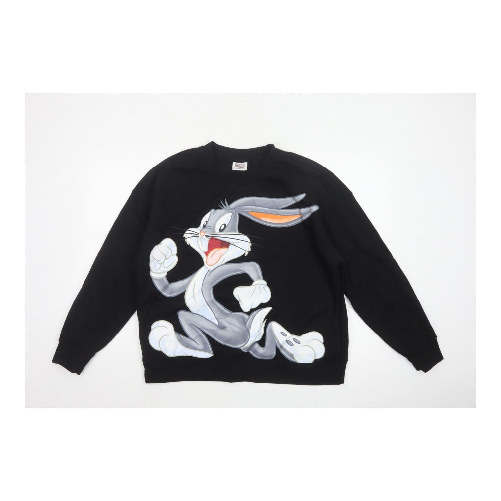 Front view of Looney Tunes Women’s Black L 14/16 Bugs Bunny Graphic Pullover Sweatshirt