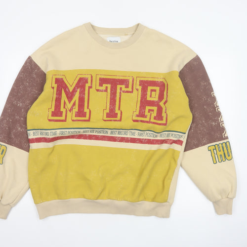 Bershka Men’s Yellow MTR Graphic Print Pullover Sweatshirt Size M