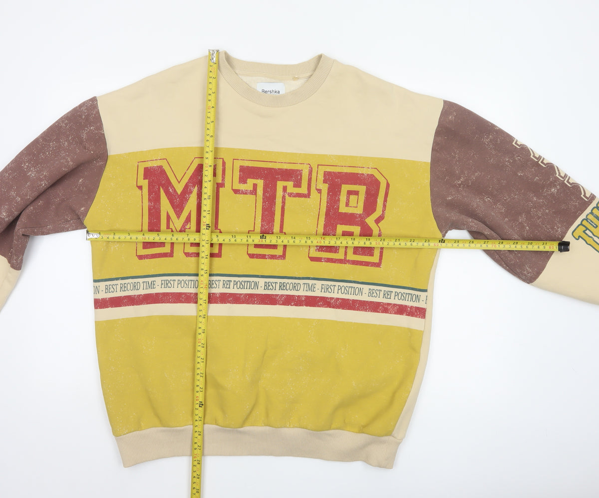 Bershka Men’s Yellow MTR Graphic Print Pullover Sweatshirt Size M