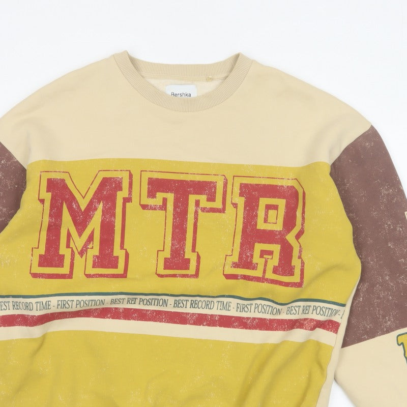 Bershka Men’s Yellow MTR Graphic Print Pullover Sweatshirt Size M