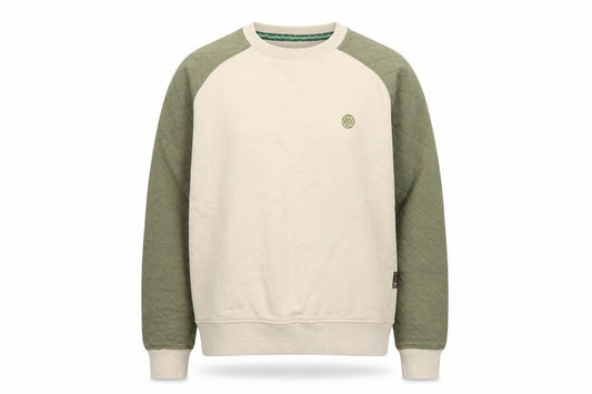 Nicholas Deakins Men's Beige Green M Quilted Sleeve Crew Neck Sweatshirt