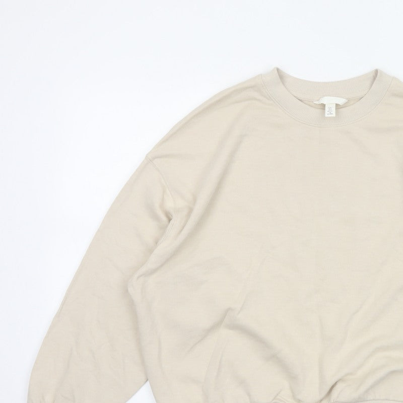 H&M Women’s Beige S Oversized Crew Neck Pullover Sweatshirt