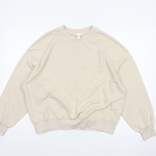 H&M Women’s Beige S Oversized Crew Neck Pullover Sweatshirt