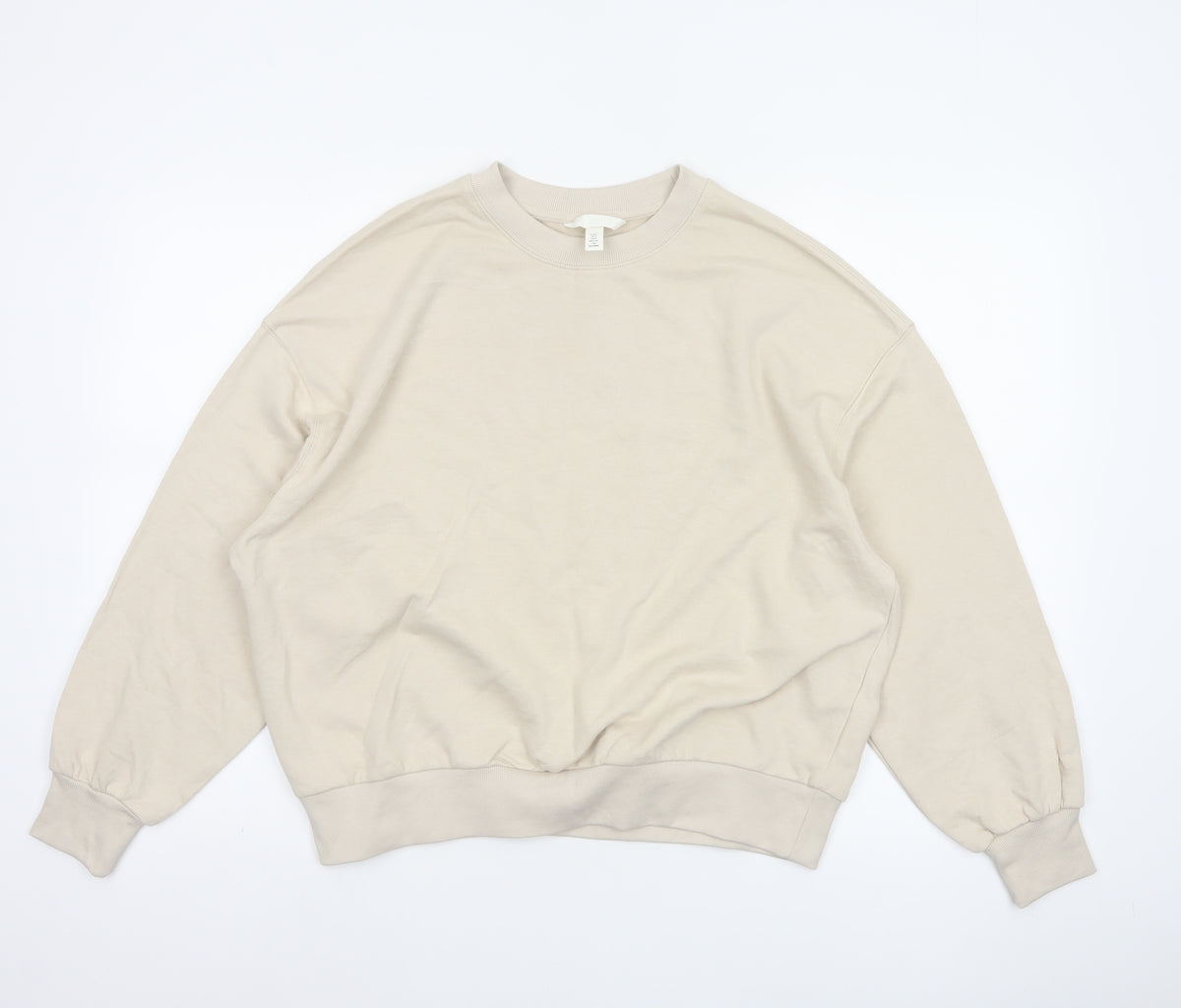 H&M Women’s Beige S Oversized Crew Neck Pullover Sweatshirt