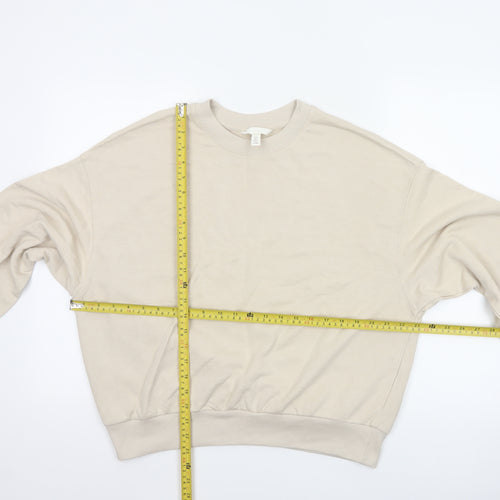 H&M Women’s Beige S Oversized Crew Neck Pullover Sweatshirt