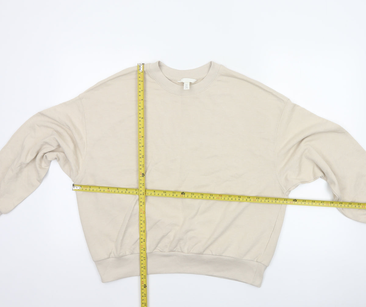H&M Women’s Beige S Oversized Crew Neck Pullover Sweatshirt