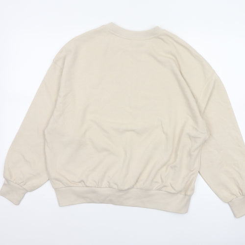 H&M Women’s Beige S Oversized Crew Neck Pullover Sweatshirt