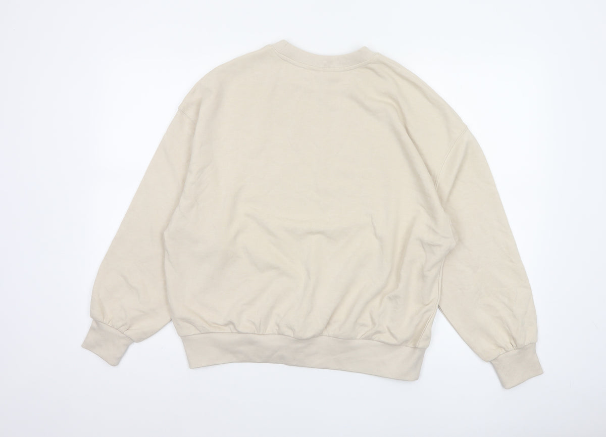 H&M Women’s Beige S Oversized Crew Neck Pullover Sweatshirt