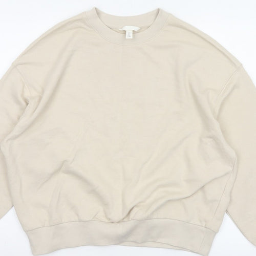 H&M Women’s Beige S Oversized Crew Neck Pullover Sweatshirt