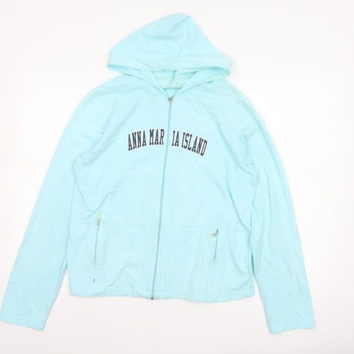 Isle Women Blue L Full Zip Hooded Anna Maria Island Cotton Hoodie