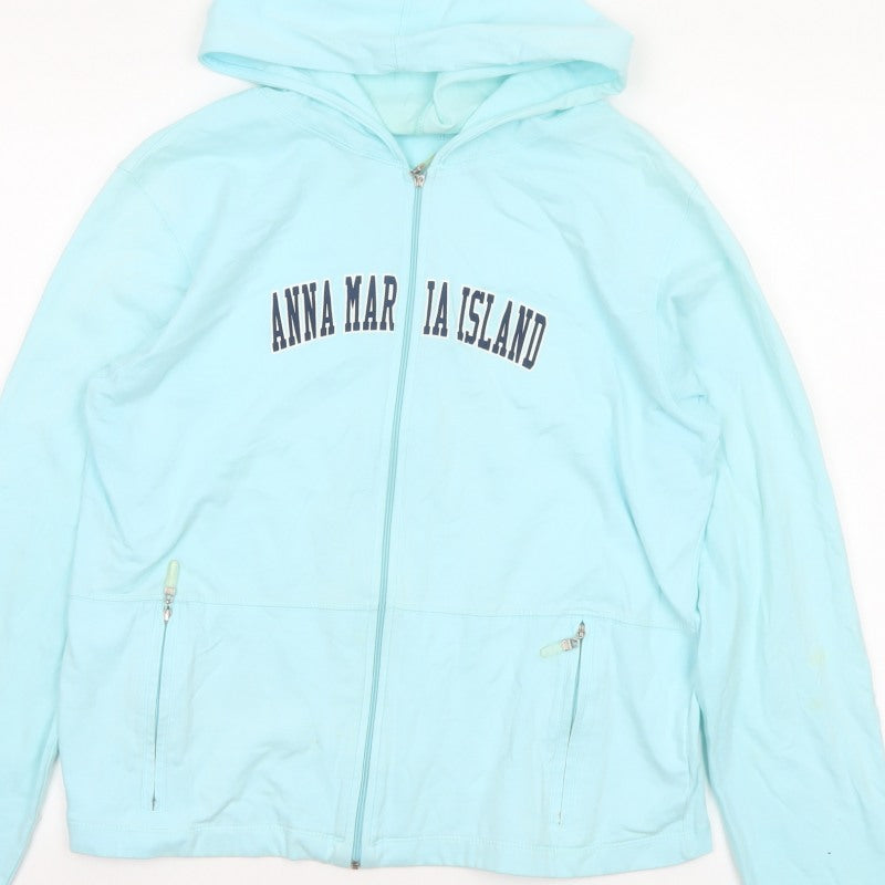 Isle Women Blue L Full Zip Hooded Anna Maria Island Cotton Hoodie