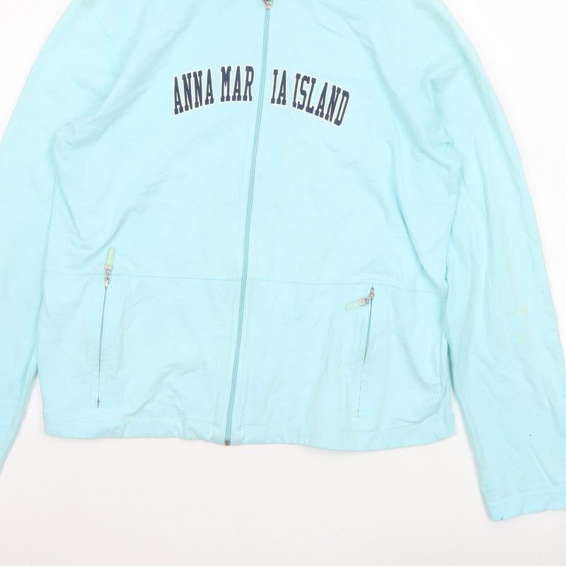 Isle Women Blue L Full Zip Hooded Anna Maria Island Cotton Hoodie