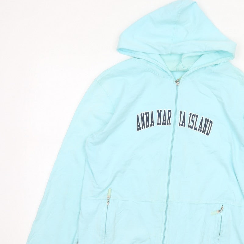 Isle Women Blue L Full Zip Hooded Anna Maria Island Cotton Hoodie