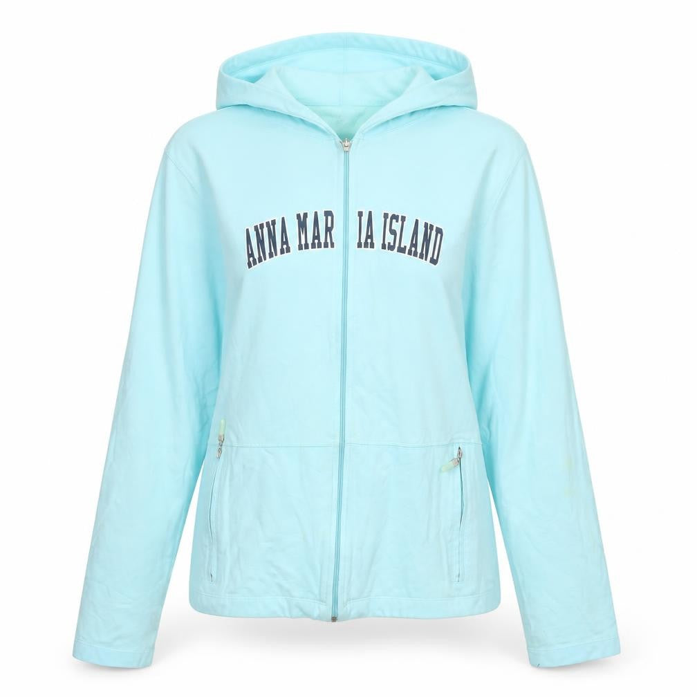 Isle Women Blue L Full Zip Hooded Anna Maria Island Cotton Hoodie